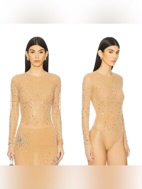 Des Phemmes Full Chrystal Bodysuit in Nude